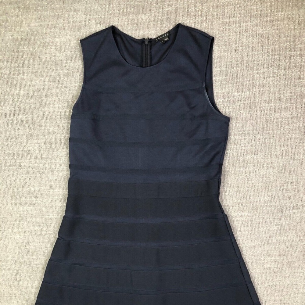 Theory Alaqua Navy Contrast Striped Ponte A Line Fit Flare Dress Size 00
